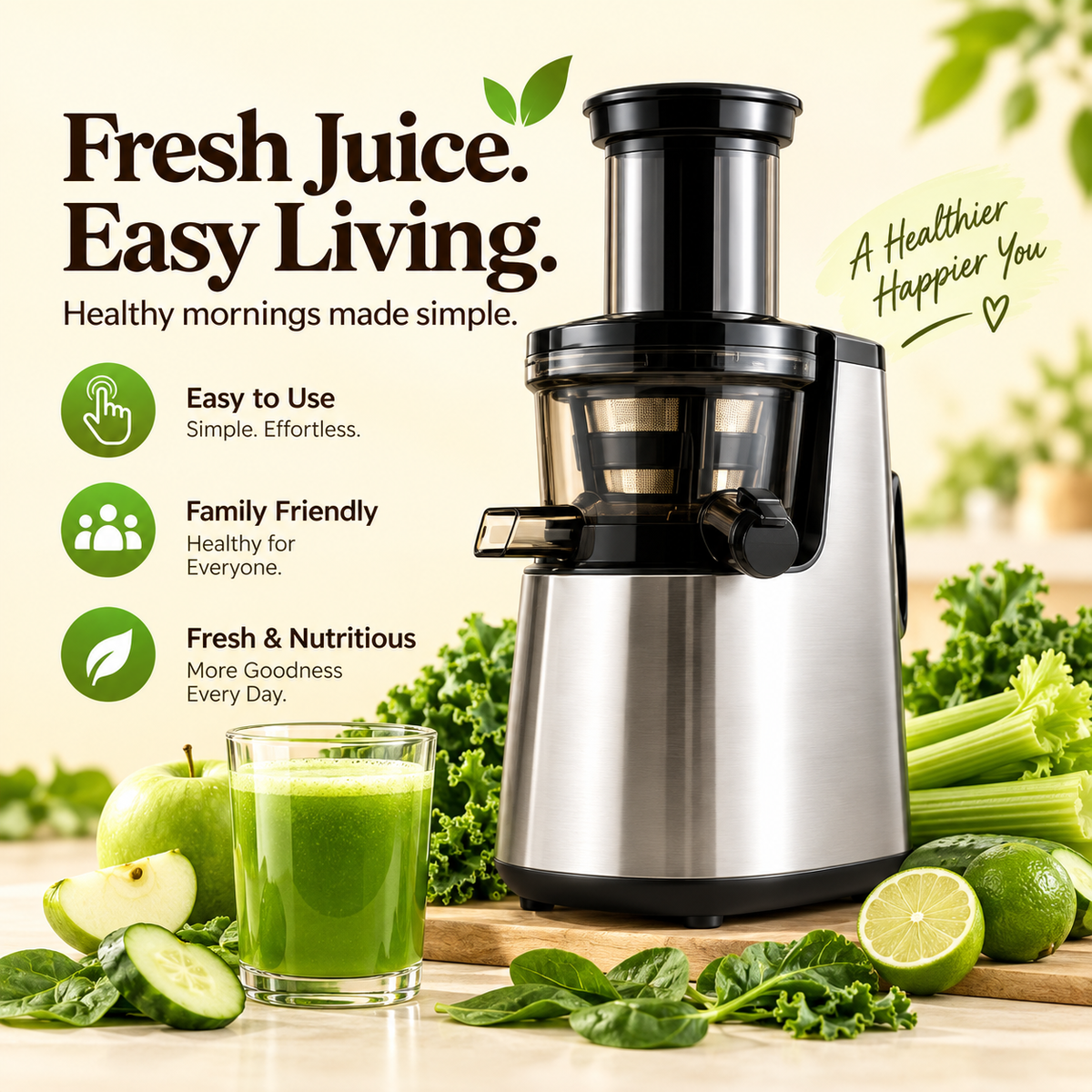 JUVVOOS Slow Masticating Juicer