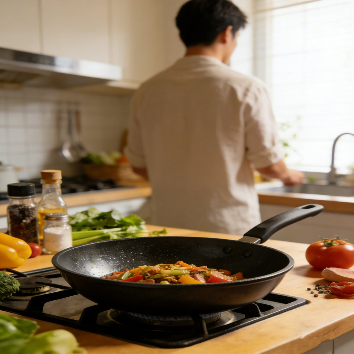 🍳 Premium Non-Stick  JUVVOOS®Frying Pan | Smoke-Reducing, Scratch-Resistant & High-Heat Cookware | Even Heating for Frying, Searing & Stir-Frying | Easy-Clean with Heat-Safe Handle ✨