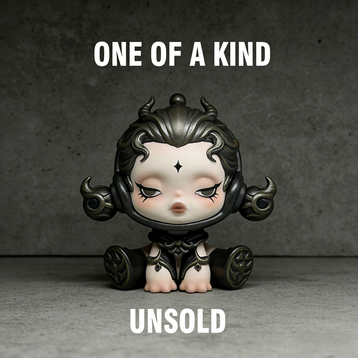 AetherMuse Celestial Chibi Art Toy | Handmade Antiqued Silver Fantasy Figurine with Third-Eye Mark (One-of-a-Kind Unsold Prototype Edition)