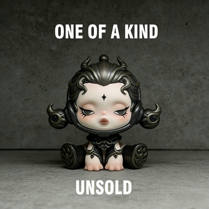 AetherMuse Celestial Chibi Art Toy | Handmade Antiqued Silver Fantasy Figurine with Third-Eye Mark (One-of-a-Kind Unsold Prototype Edition)