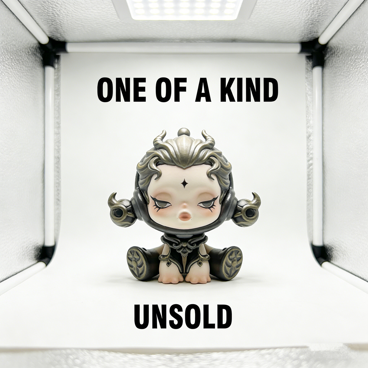 AetherMuse Celestial Chibi Art Toy | Handmade Antiqued Silver Fantasy Figurine with Third-Eye Mark (One-of-a-Kind Unsold Prototype Edition)