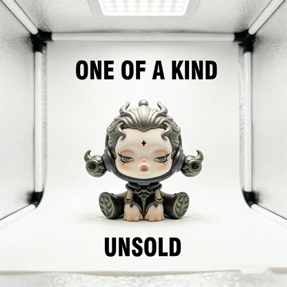 AetherMuse Celestial Chibi Art Toy | Handmade Antiqued Silver Fantasy Figurine with Third-Eye Mark (One-of-a-Kind Unsold Prototype Edition)