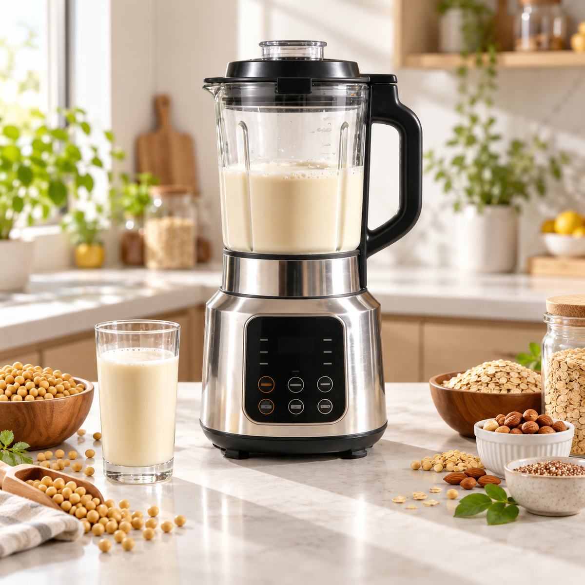 🥛✨ Smart Quiet JUVVOOS®Soy Milk Maker & Blender | Filter-Free Dry Bean Grinding | 24H Preset, Keep Warm & Self-Cleaning | Multifunctional Food Processor for Soy Milk, Smoothies & More