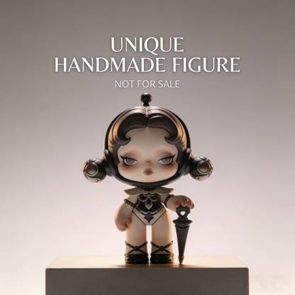NoirUmbrella Celestial Doll Art Toy | Handmade Monochrome Retro-Futuristic Figurine with Mini Parasol Accessory (Non-Sale Prototype Edition)