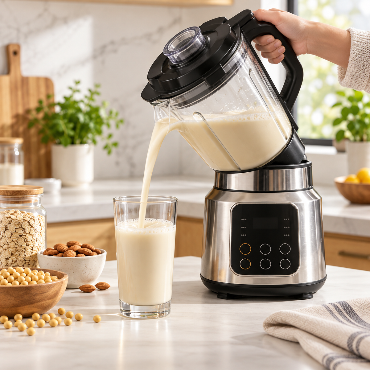 🥛✨ Smart Quiet JUVVOOS®Soy Milk Maker & Blender | Filter-Free Dry Bean Grinding | 24H Preset, Keep Warm & Self-Cleaning | Multifunctional Food Processor for Soy Milk, Smoothies & More