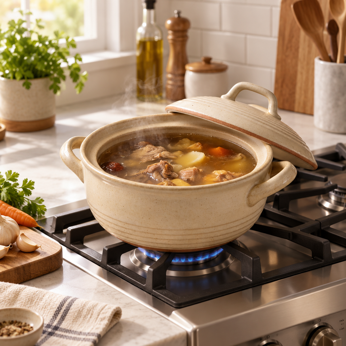 Healthy Versatile Earthen JUVVOOS® Pot, Your Reliable Kitchen Cooking Partner,High-Temp Resistant Ceramic Casserole, Lock in Flavor for Perfect Slow Stews.🍲