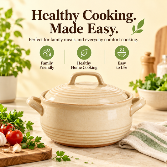 Healthy Versatile Earthen JUVVOOS® Pot, Your Reliable Kitchen Cooking Partner,High-Temp Resistant Ceramic Casserole, Lock in Flavor for Perfect Slow Stews.🍲