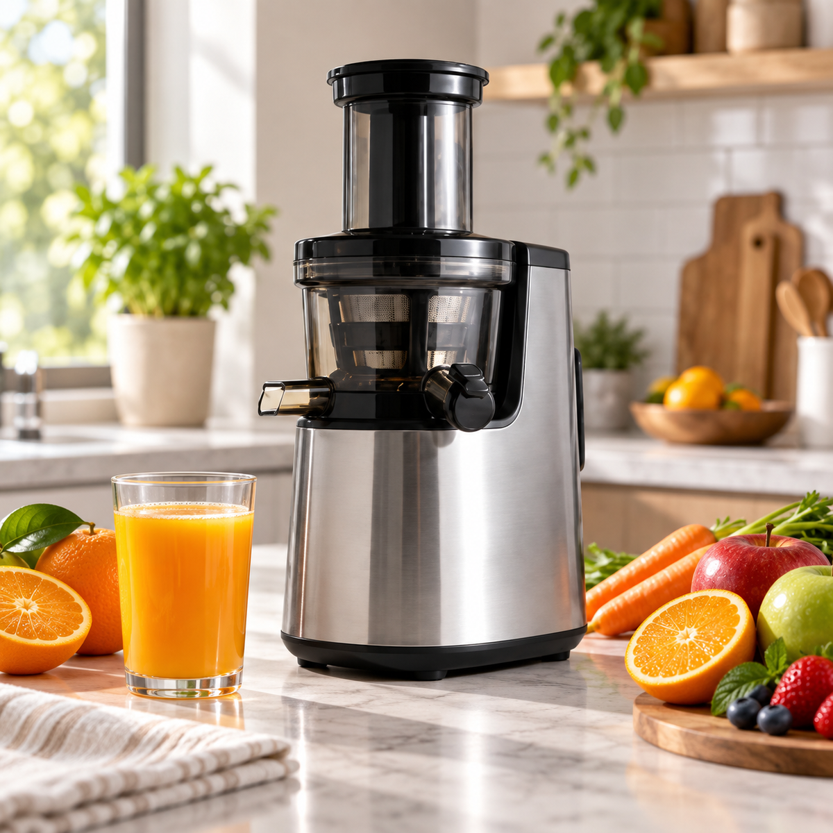 🥤Quiet Slow-Masticating JUVVOOS®Juicer ✨ Automatic Pulp & Juice Separation | Residue-Free Fruit & Vegetable Extractor | Multifunctional Home Juicer for Fresh Juice, Smoothies, Milkshakes & Baby Food 🍃