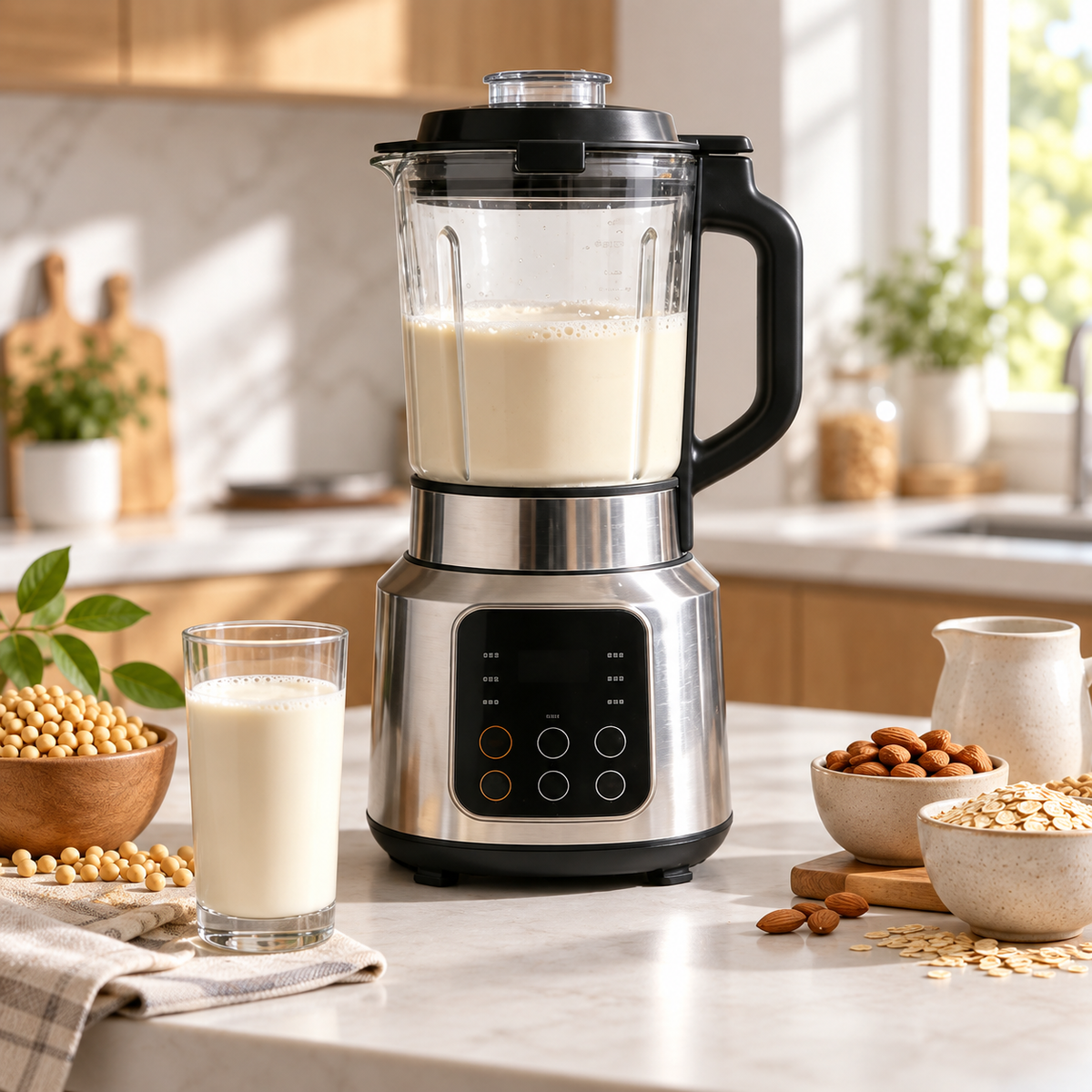 🥛✨ Smart Quiet JUVVOOS®Soy Milk Maker & Blender | Filter-Free Dry Bean Grinding | 24H Preset, Keep Warm & Self-Cleaning | Multifunctional Food Processor for Soy Milk, Smoothies & More