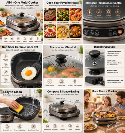 Smart Multi-Function JUVVOOS®Electric Hot Pot with Adjustable Heat Control, Non-Stick Cooking Pot & All-in-One Cooking 🍲